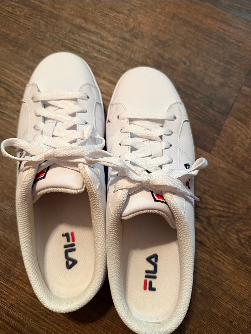 Fila White Low-Top Lace-Up Slip Ons with Red/Blue Logo